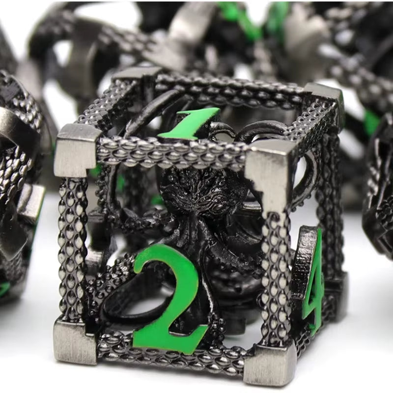 Hollow Metal Dice Set DND Octopus Polyhedron Dice RPG Board Game Pathfinder Metal Dice D4 D6 D8 D0 D% D12 D20 Dice