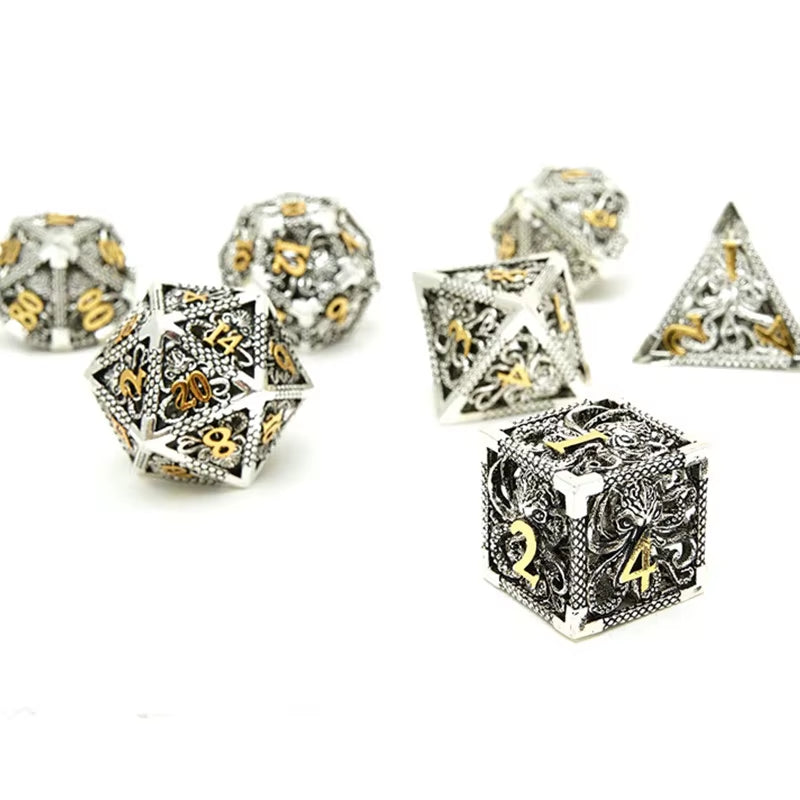 Hollow Metal Dice Set DND Octopus Polyhedron Dice RPG Board Game Pathfinder Metal Dice D4 D6 D8 D0 D% D12 D20 Dice