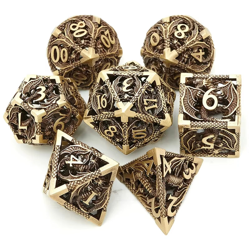 Hollow Metal Dice Set DND Octopus Polyhedron Dice RPG Board Game Pathfinder Metal Dice D4 D6 D8 D0 D% D12 D20 Dice
