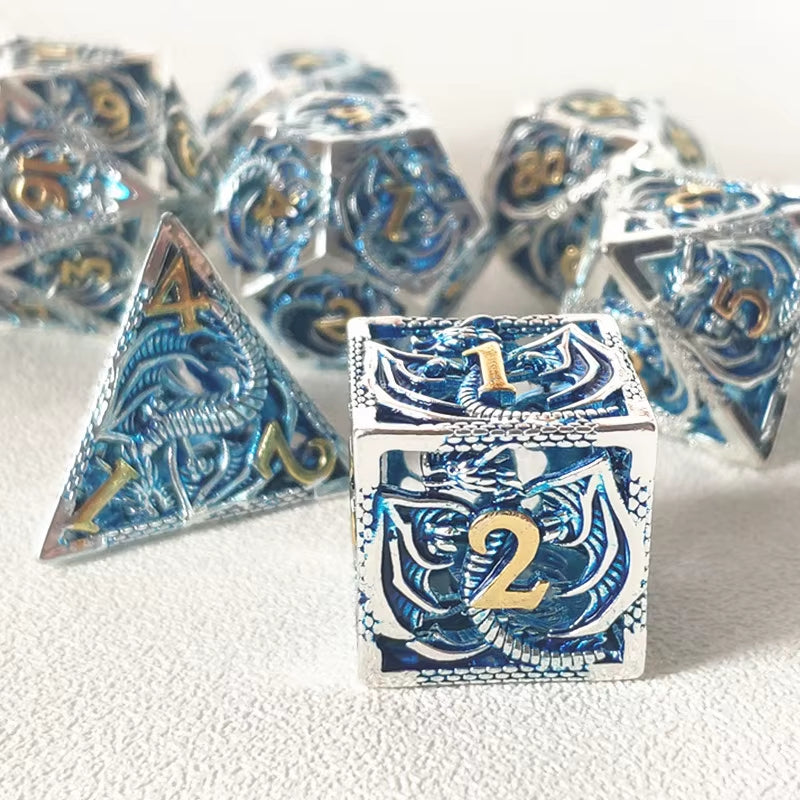 Hollow Metal Dice Set DND Octopus Polyhedron Dice RPG Board Game Pathfinder Metal Dice D4 D6 D8 D0 D% D12 D20 Dice