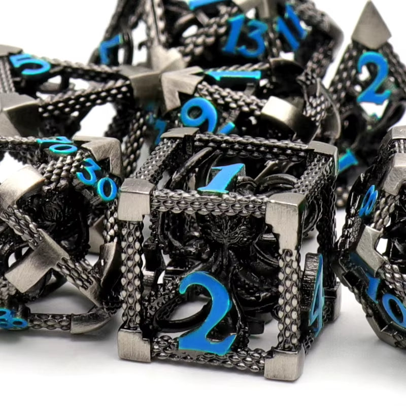 Hollow Metal Dice Set DND Octopus Polyhedron Dice RPG Board Game Pathfinder Metal Dice D4 D6 D8 D0 D% D12 D20 Dice