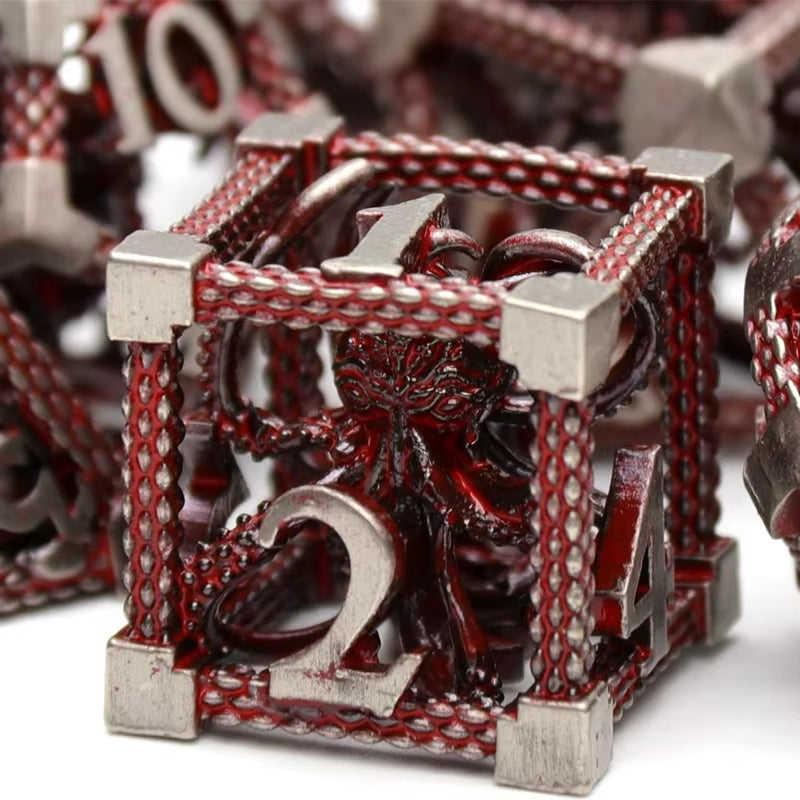 Hollow Metal Dice Set DND Octopus Polyhedron Dice RPG Board Game Pathfinder Metal Dice D4 D6 D8 D0 D% D12 D20 Dice