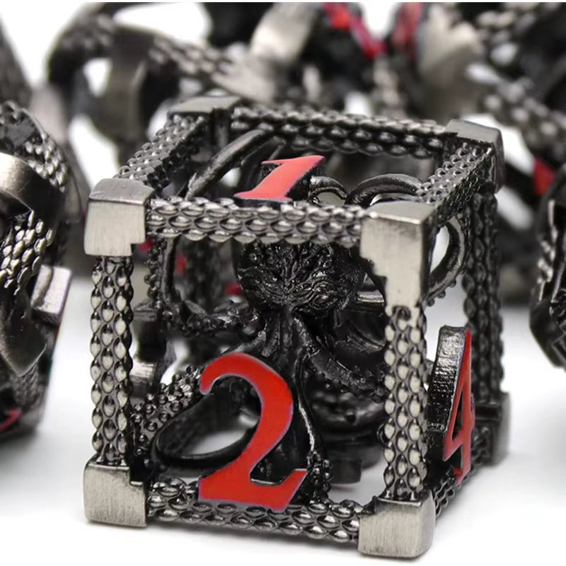 Hollow Metal Dice Set DND Octopus Polyhedron Dice RPG Board Game Pathfinder Metal Dice D4 D6 D8 D0 D% D12 D20 Dice