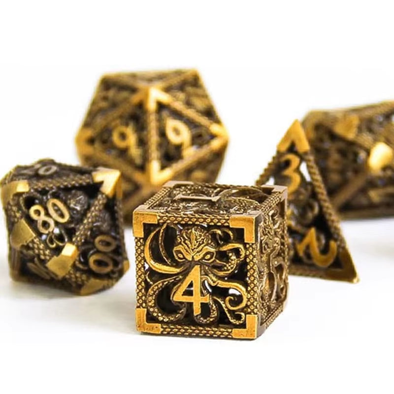 Hollow Metal Dice Set DND Octopus Polyhedron Dice RPG Board Game Pathfinder Metal Dice D4 D6 D8 D0 D% D12 D20 Dice
