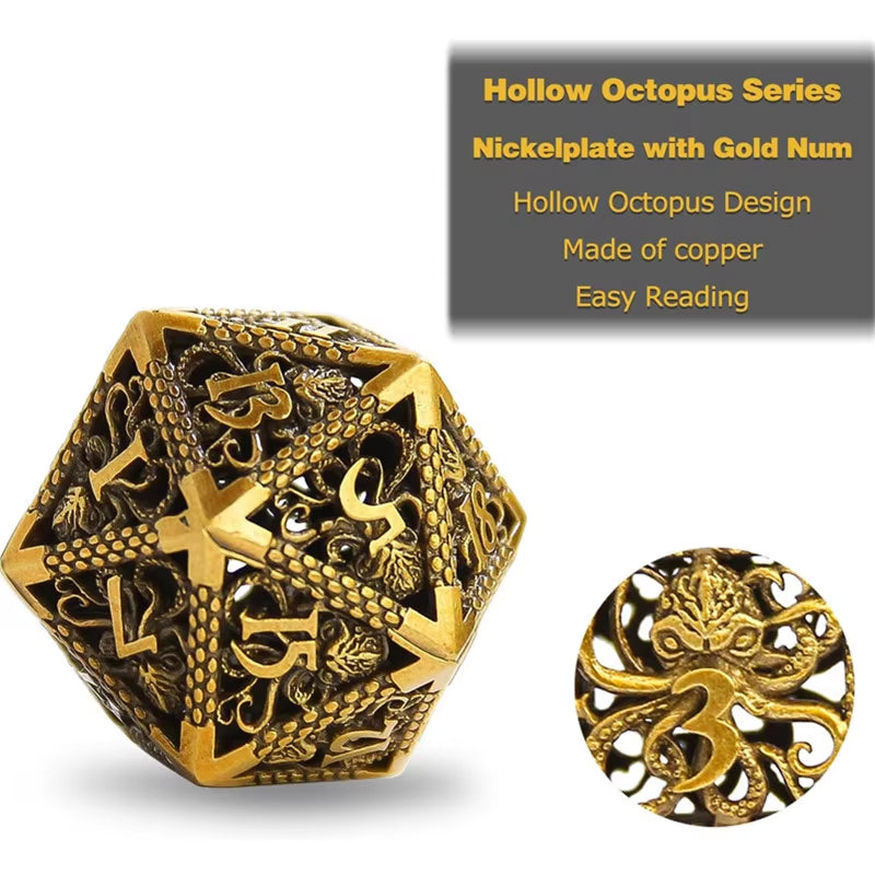 Hollow Metal Dice Set DND Octopus Polyhedron Dice RPG Board Game Pathfinder Metal Dice D4 D6 D8 D0 D% D12 D20 Dice