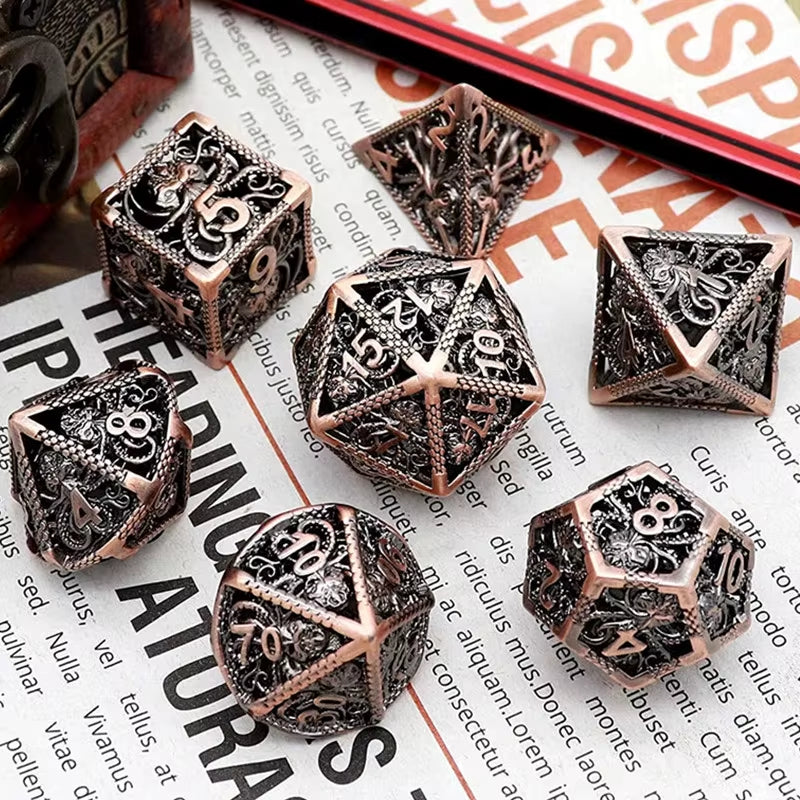 Hollow Metal Dice Set DND Octopus Polyhedron Dice RPG Board Game Pathfinder Metal Dice D4 D6 D8 D0 D% D12 D20 Dice