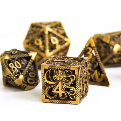 Hollow Metal Dice Set DND Octopus Polyhedron Dice RPG Board Game Pathfinder Metal Dice D4 D6 D8 D0 D% D12 D20 Dice